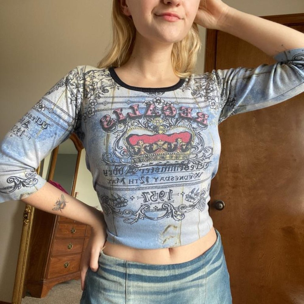 Ed Hardy Style Blue Top with Rhinestones